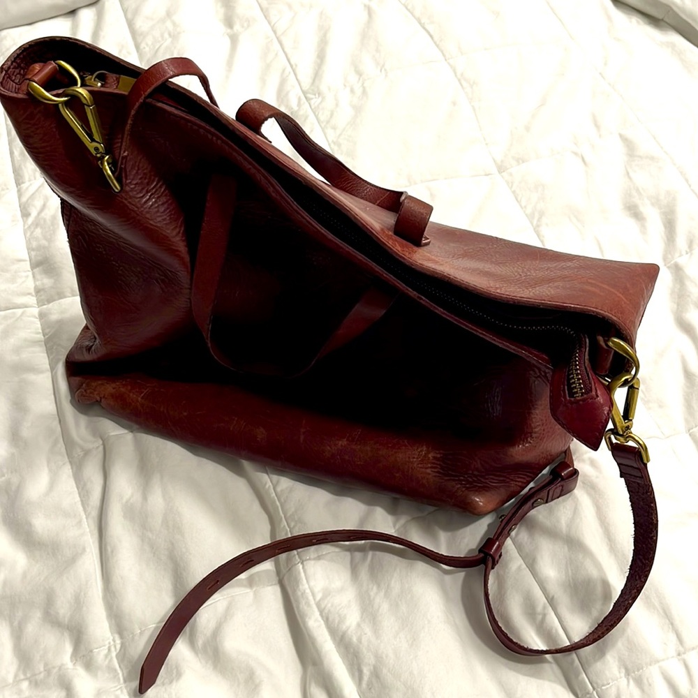 Vintage Madewell transport leather tote with removable strap